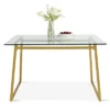 Monash 47"x32" Rectangular Modern Glass With Gold Base Dining Table -The Pop Maison
