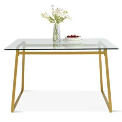 Monash 47"x32" Rectangular Modern Glass With Gold Base Dining Table -The Pop Maison