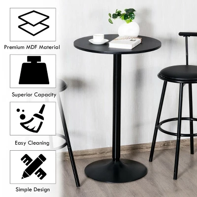 Costway 24" Round Pub Table Bistro Bar Height Cocktail Table W/Metal Base Indoor Black 5 Costway 24" Round Pub Table Bistro Bar Height Cocktail Table W/Metal Base Indoor Black - Image 5