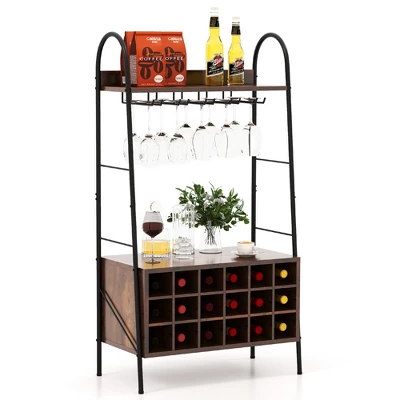 Costway Industrial Rack Freestanding Bottle Holder With Stemware Holder & Open Shelves 10 Costway Industrial Rack Freestanding Bottle Holder With Stemware Holder & Open Shelves - Image 10