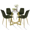 Hana + Bingo 5-Piece Round Clear Glass Dining Table Set With 4 Upholstered Chairs Gold Legs - The Pop Maison