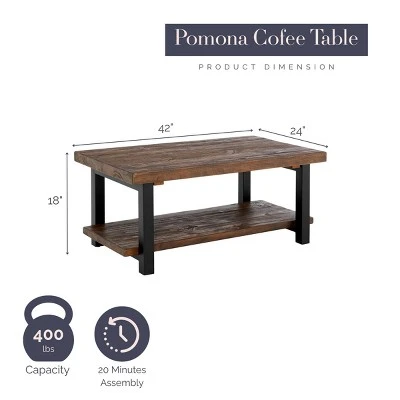 Alaterre Furniture 42" Pomona Wide Coffee Table Wood Rustic Natural: Fixed Shelf, Metal Frame, Living Room Furniture 9 Alaterre Furniture 42" Pomona Wide Coffee Table Wood Rustic Natural: Fixed Shelf, Metal Frame, Living Room Furniture - Image 9