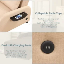 71.7" Linen Adjustable Sofa Bed With USB Charging And Collapsible Side Tables -Baxton Studio Shop GUEST f43fed37 21ff 4ee3 b900 34a791490a1a