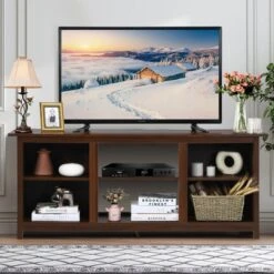Costway TV Stand 58 Inch Entertainment Media Console Center Up To 65 Inch Coffee Or Black With 2 Tiers -Baxton Studio Shop GUEST f4443ad2 7bb9 4d31 bb41 f29d7b4dab03