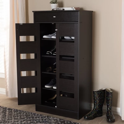 Acadia Modern And Contemporary Finished Shoe Cabinet Dark Brown - Baxton Studio 9 Acadia Modern And Contemporary Finished Shoe Cabinet Dark Brown - Baxton Studio - Image 9