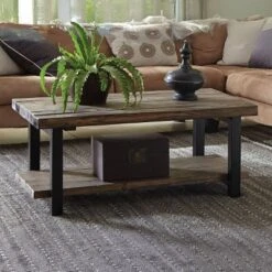 Alaterre Furniture 42" Pomona Wide Coffee Table Wood Rustic Natural: Fixed Shelf, Metal Frame, Living Room Furniture 17 Alaterre Furniture 42" Pomona Wide Coffee Table Wood Rustic Natural: Fixed Shelf, Metal Frame, Living Room Furniture -Baxton Studio Shop GUEST f4e5b9df bfbd 4a9c 99ec d2450d82991d