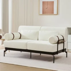 Modern Loveseat Sofa 59" Sofa Couch 2-Seater Sofa With Flexible USB Ports , Unique Cylindrical Armrests For Living Room, Beige -Baxton Studio Shop GUEST f4e85b36 0f32 435b a0f6 9634feb0e488
