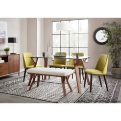 42" Folia Bench Polyester/Wood Walnut/Cream - LumiSource -Baxton Studio Shop GUEST f4fb8ab5 3622 4a26 8f56 92ad9d6966b8