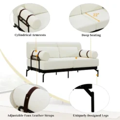 Modern Loveseat Sofa 59" Sofa Couch 2-Seater Sofa With Flexible USB Ports , Unique Cylindrical Armrests For Living Room, Beige -Baxton Studio Shop GUEST f56811a3 6f34 42d9 975b 7e94a7e72a6c