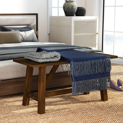 Costway 1/2 PCS Wooden Dining Bench Farmhouse Shoe Bench Entryway Seat With Rubber Wood Frame 3 Costway 1/2 PCS Wooden Dining Bench Farmhouse Shoe Bench Entryway Seat With Rubber Wood Frame - Image 3