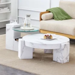 Modern Coffee Tables Set Of 2, Coffee Table With Detachable Nightstand, Accent Center Table With Glass Top Side Table For Bedroom Office -Baxton Studio Shop GUEST f5c37891 5d21 447d a668 0b72b027a7c9