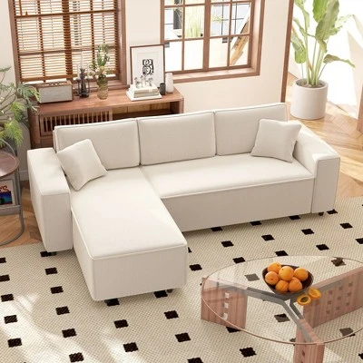 HOMCOM Sectional Sofa With Reversible Chaise, L-Shaped Corner Sofa Couch With Corduroy Fabric, Pocket Spring, 2 Pillows 2 HOMCOM Sectional Sofa With Reversible Chaise, L-Shaped Corner Sofa Couch With Corduroy Fabric, Pocket Spring, 2 Pillows - Image 2