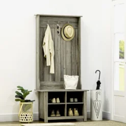 HOMCOM Hall Tree With Shoe Storage Bench, Entryway Bench With Coat Rack, Accent Coat Tree With Adjustable Shelves For Hallway, Mud Room, White