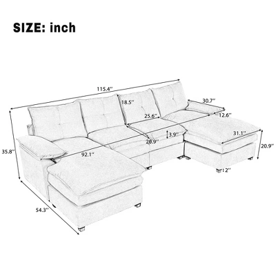 115"W Sectional Sofa Couch Set, U-Shaped Chenille Upholstered Sofa Chair With Adjustable Armrest Pillows For Living Rooms -ModernLuxe 2 115"W Sectional Sofa Couch Set, U-Shaped Chenille Upholstered Sofa Chair With Adjustable Armrest Pillows For Living Rooms -ModernLuxe - Image 2