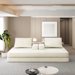 Convertible Sofa Bed With Removable Backrests & Pillows, Fluffy Chenille DIY Sleeper Sofa Couch Chaise Lounge Game Pad - ModernLuxe -Baxton Studio Shop GUEST f6ab0a73 345a 4074 97eb 10b284e48bca