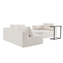 Modular Sectional Sofa With Free Side Table & 2 Pillows, L-Shaped Sofa Couch With Loveseat & Chaise Lounge, Beige/Black/Grayish Green-ModernLuxe -Baxton Studio Shop GUEST f6c655e7 245f 4c1e 9b30 6ed23d9a5ab8