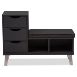 Arielle Modern And Contemporary Wood 3 - Drawer Shoe Entryway Benches With Two Open Shelves - Dark Brown - Baxton Studio