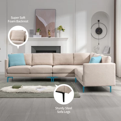 Mjkone Luxury 107"W*81.5''D Linen L-shaped Couch,6-Seat Oversized Sectional Sofa Couch With Corner Sofa 2 Mjkone Luxury 107"W*81.5''D Linen L-shaped Couch,6-Seat Oversized Sectional Sofa Couch With Corner Sofa - Image 2