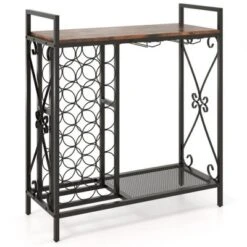 MOEPISY 21 Bottle Wine Rack Freestanding Floor Wine Bottle Organizer With Glass Holder Rustic Brown -Baxton Studio Shop GUEST f75b387f e17d 4a67 949b e1e2c8c8e291