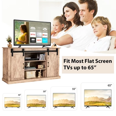 Costway 55'' Sliding Barn Door TV Stand Entertainment Media Console W/ Adjustable Shelf 7 Costway 55'' Sliding Barn Door TV Stand Entertainment Media Console W/ Adjustable Shelf - Image 7