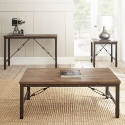 Jersey Cocktail Table Antique Oak - Steve Silver: Engineered Hardwood, Pine Veneers, Iron Stretchers