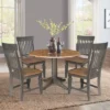 42" Round Dual Drop Leaf Dining Table With 4 Slat Back Chairs Hickory/Washed Coal - International Concepts