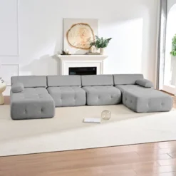 Mjkone U-Shaped Velvet Modular Sectional Sofa With Free Combination Ottoman,Convertible 4-Seater Sofa With Rivet Trim -Baxton Studio Shop GUEST f82eb769 ff5b 4502 9ed3 91957b11bafb