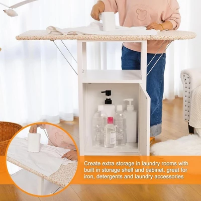 ORRD Solid Wood Folding Ironing Board With Storage Cabinet Heat Resistant Sponge For Small Spaces Laundry Room Antique White 5 ORRD Solid Wood Folding Ironing Board With Storage Cabinet Heat Resistant Sponge For Small Spaces Laundry Room Antique White - Image 5