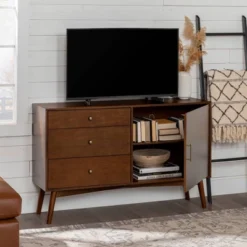 Mid-Century Modern With Closed Storage TV Stand For TVs Up To 58" Walnut - Saracina Home -Baxton Studio Shop GUEST f89ee84d 87ad 48e2 a670 ba1cc508510a
