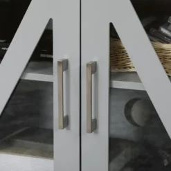 HOMCOM TV Cabinet Stand For TVs Up To 58", Entertainment Center With Adjustable Shelves, 4 Glass Doors And 4 Cable Holes For Living Room, Gray -Baxton Studio Shop GUEST f8bcda7a 4867 4f94 9b6d eeecff453e10