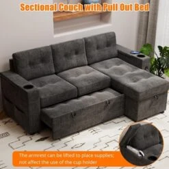 L-Shaped Sleeper Sofa Bed With Pull-Out Mattress, Storage Armrests, Cup Holders & USB, Space Saving Sectional Couch -Baxton Studio Shop GUEST f951a45c 6385 47d5 abb8 ee907bad7ad4