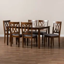 7pc Augustine Fabric Upholstered Dining Set Gray/Walnut Brown - Baxton Studio -Baxton Studio Shop GUEST f97848ca cbed 4880 bfd7 c9472e83813c