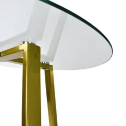 Hana + Bingo 5-Piece Round Clear Glass Dining Table Set With 4 Upholstered Chairs Gold Legs - The Pop Maison -Baxton Studio Shop GUEST f9a3c9ee 8a19 4e49 9150 c433897d49cf