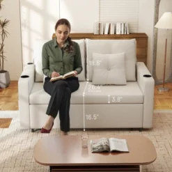 Gericco 56" Sofa Bed, 3 In 1 Convertible Full Size Loveseat Sleeper Sofa Couch Bed, Sleeper Sofa Bed, Comfy Pull Out Sofa Bed