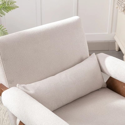 Megan 27.56" Wide Upholstered Fabric Seat And Lumbar Pillow With Walnut "V" Shape Solid Wood Legs Accent Chair With Arm Pads-The Pop Maison 6 Megan 27.56" Wide Upholstered Fabric Seat And Lumbar Pillow With Walnut "V" Shape Solid Wood Legs Accent Chair With Arm Pads-The Pop Maison - Image 6