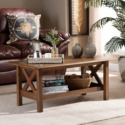 Reese Rectangular Wood Coffee Table Brown - Baxton Studio 5 Reese Rectangular Wood Coffee Table Brown - Baxton Studio - Image 5