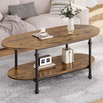 Oval Coffee Table Unique Tea Table 47.2" Mid Century Cocktail Table Low Storage Coffee Table 2 Oval Coffee Table Unique Tea Table 47.2" Mid Century Cocktail Table Low Storage Coffee Table - Image 2