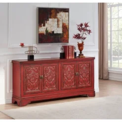 Joseph 4 Door Storage Credenza/Sideboard Burnished Red - Treasure Trove 9 Joseph 4 Door Storage Credenza/Sideboard Burnished Red - Treasure Trove -Baxton Studio Shop GUEST fa865532 5759 480b b301 96e8177a21ce