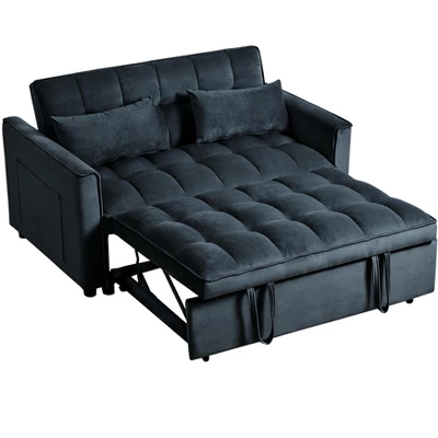 TiramisuBest 2-Seater Convertible Velvet Loveseat Sofa Bed – Pull-Out Sleeper Couch With Side Pocket, Adjustable Backrest & Scroll Arm Design,Gray 7 TiramisuBest 2-Seater Convertible Velvet Loveseat Sofa Bed – Pull-Out Sleeper Couch With Side Pocket, Adjustable Backrest & Scroll Arm Design,Gray - Image 7