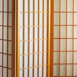 6 Ft. Tall Window Pane Shoji Screen - Honey (4 Panels)