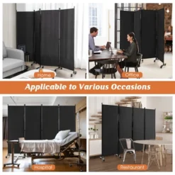 Costway 4-Panel Folding Room Divider 6FT Rolling Privacy Screen With Lockable Wheels Black/Brown/Grey/White -Baxton Studio Shop GUEST fad7183a f8f2 4419 8aef 7f1a65fffdbd