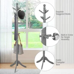 Costway Coat Rack Wooden Hall Tree 2 Adjustable Height W/ 9 Hooks WalnutBlack Grey 17 Costway Coat Rack Wooden Hall Tree 2 Adjustable Height W/ 9 Hooks WalnutBlack Grey -Baxton Studio Shop GUEST faf3bc1c 4a0e 4a13 bc9a 56da6e85d575