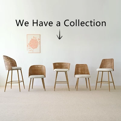 Modern Rattan Dining Chairs, Armchairs With Double-Woven Rattan Back And Beige Upholstered Seat, Natural Style Kitchen Chairs-Maison Boucle 8 Modern Rattan Dining Chairs, Armchairs With Double-Woven Rattan Back And Beige Upholstered Seat, Natural Style Kitchen Chairs-Maison Boucle - Image 8