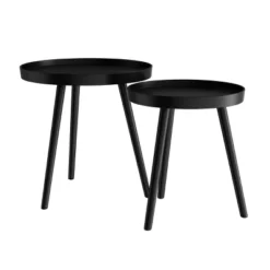 Hastings Home Nesting End Tables - Circular Mid-Century Modern Accent Table With Tray Top - Set Of 2, Matte Black -Baxton Studio Shop GUEST fb475f87 ad2e 4eab 98e0 b08f1da635c8
