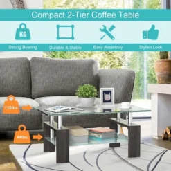 Costway Rectangle Glass Coffee Table Metal Legs End Table Livingroom WhiteBlackCoffeeNature -Baxton Studio Shop GUEST fb8f7c86 9f99 41fd a37c 238706708f8c