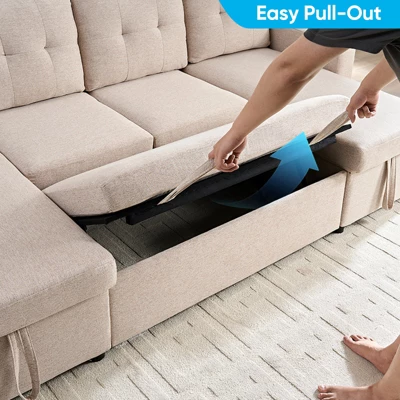 Mjkone W98" 4-Seater Modular Sleeper Sofa Bed With Storage Chaise,U-shaped Sofa With Pull-out Bed 2 Mjkone W98" 4-Seater Modular Sleeper Sofa Bed With Storage Chaise,U-shaped Sofa With Pull-out Bed - Image 2