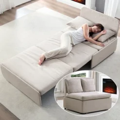 Mjkone Full/Queen Size Sofa Bed, 2 In 1 Convertible Linen Loveseat Sleeper Sofa Couch With Cushions