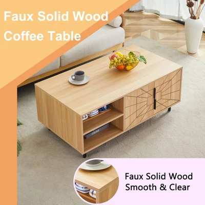 Wood Coffee Table With Hidden Compartment And Large Storage Shelf, Dining Center Table For Home Living Room Office 4 Wood Coffee Table With Hidden Compartment And Large Storage Shelf, Dining Center Table For Home Living Room Office - Image 4