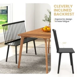 Costway Entryway Bench For 2 Windsor Rubber Wood Dining Bench With Spindle Back Black/Natural -Baxton Studio Shop GUEST fc40c0c9 744c 44c6 a69c 51903deb5c5c