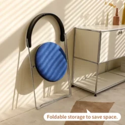 Folding Dining Chair Upholstered Dinner Chair Armchair With Padded Seat&Chrome Frame, Blue/Red - Modernluxe -Baxton Studio Shop GUEST fc4d1a21 fb65 4a27 b80a 04f7a883c545